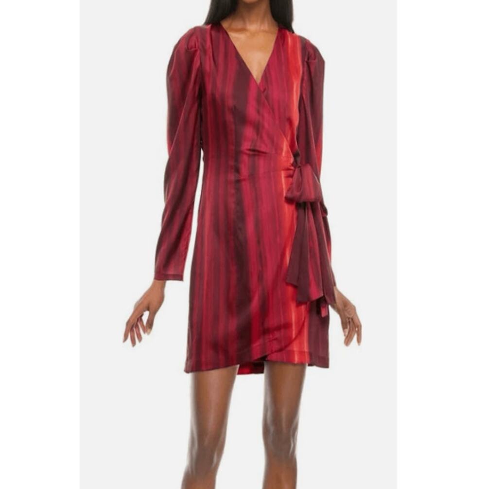 SOCIALITE ~ Nordstrom  Red Ombre Stripe Long Sleeve Satin Wrap Dress XL BADDIE